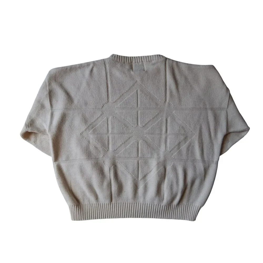 Towne by London Fog Off White Cream Geometric Knit Plus Size Pullover Sweater 2X